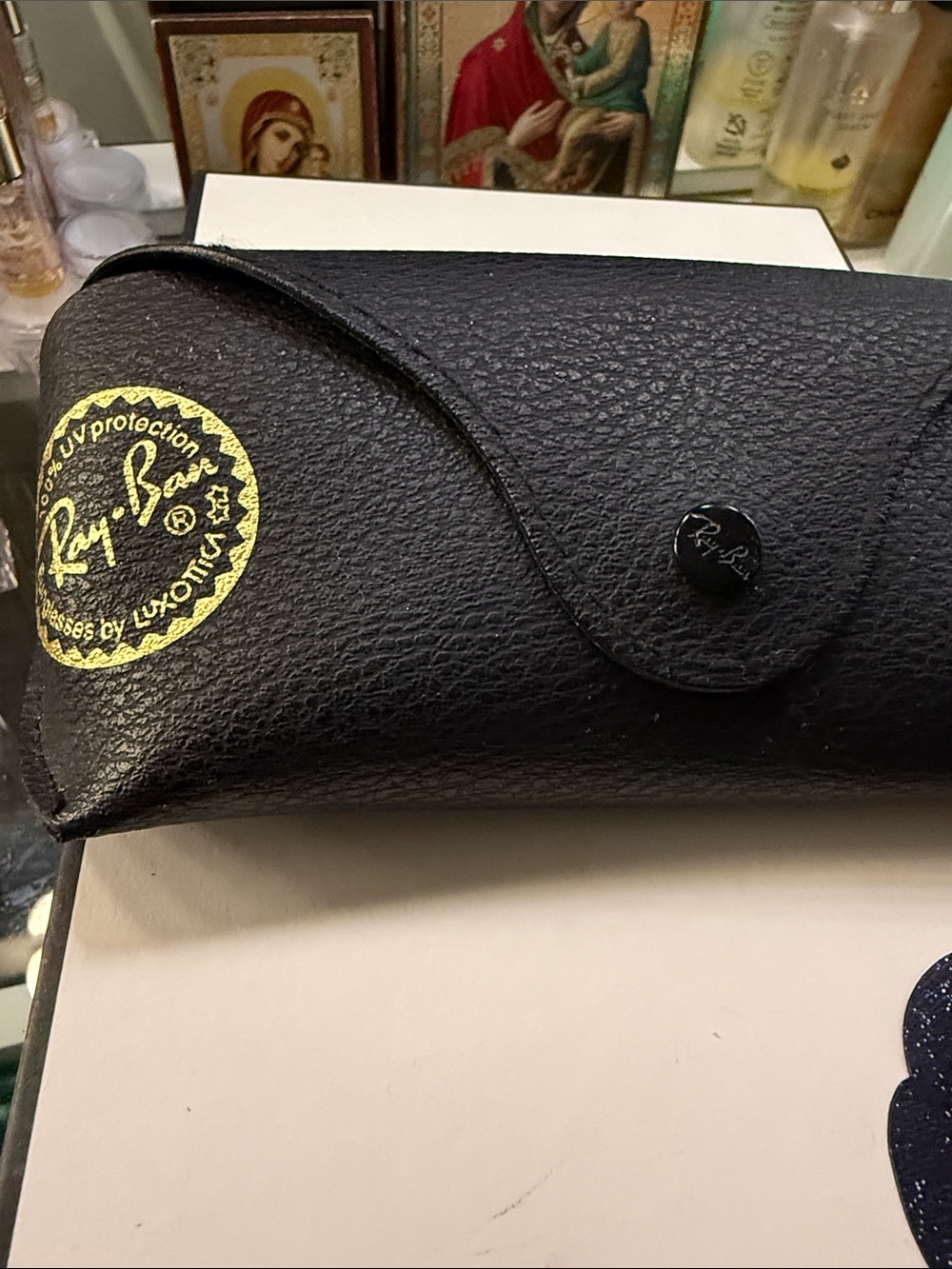Ray-Ban Black Leatherette Sunglasses Case with Gold Logo